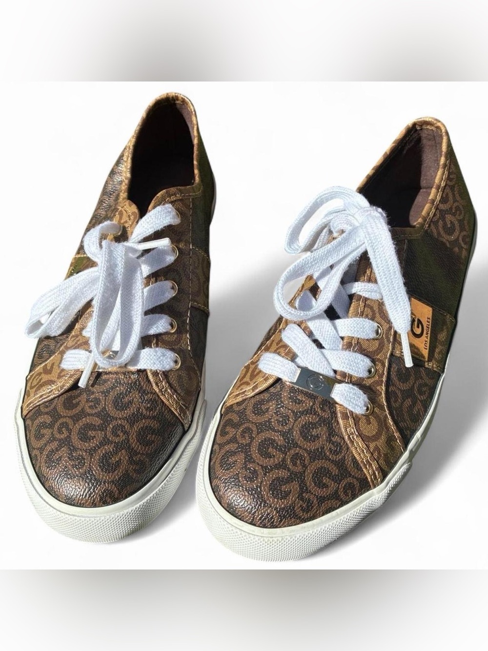 G by Guess Brown Signature Logo Low-Top Sneakers with White Laces